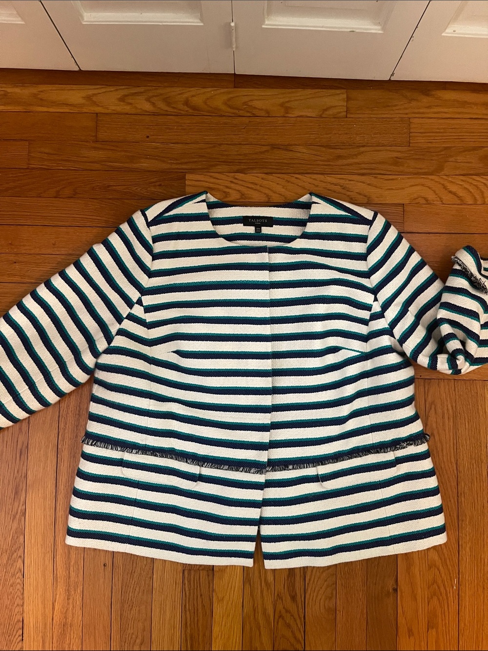 Talbots Striped Navy & White Knit Jacket